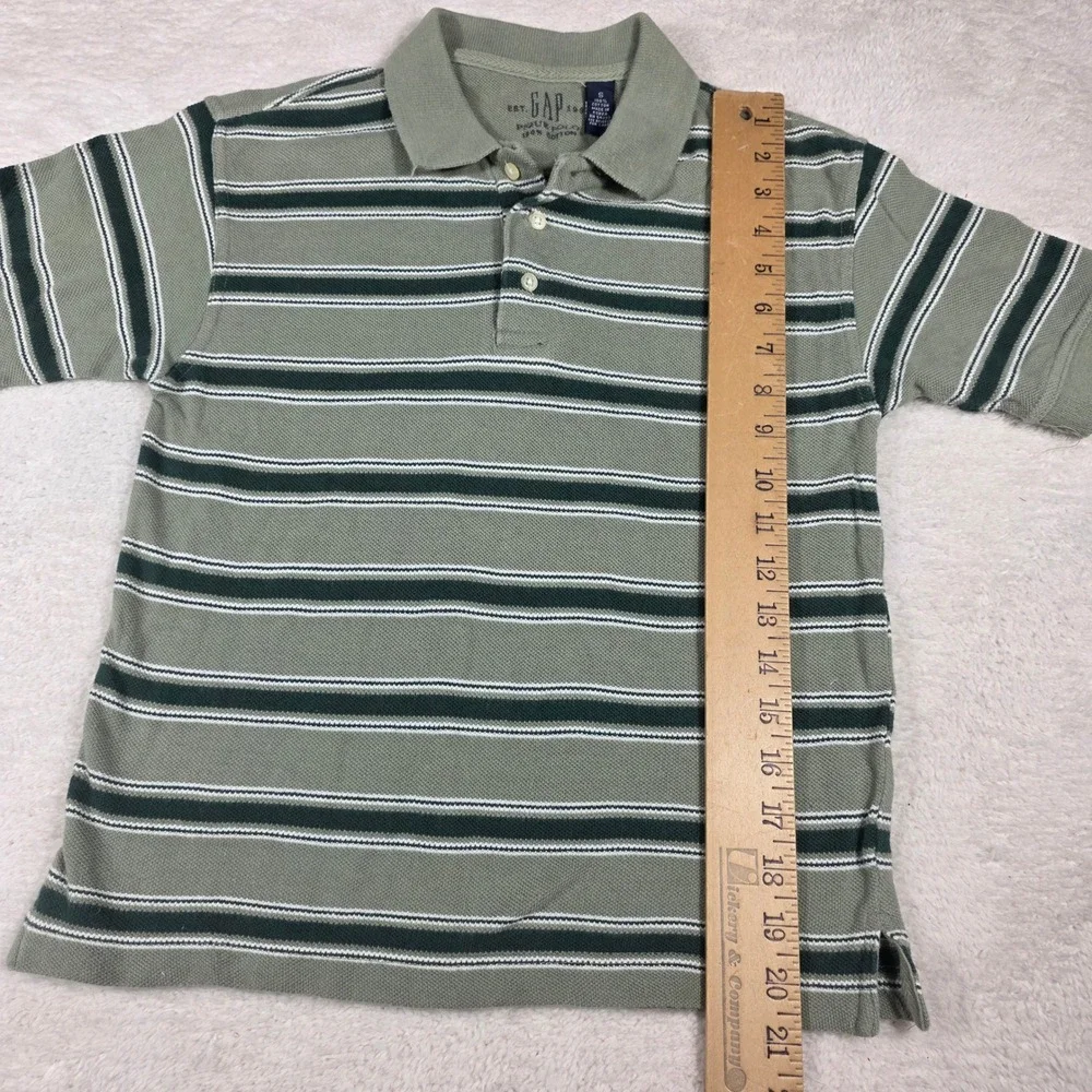 Gap Polo Shirt Kids Small Sage Green Excellent Striped Pique Cotton Short Sleeve